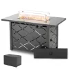 Outdoor Propane Fire Pit Table, 43 inch 60,000 BTU Auto-Ignition Outdoor Gas Fire Pit Tables with Glass Wind Guard, Lava Stone for Garden