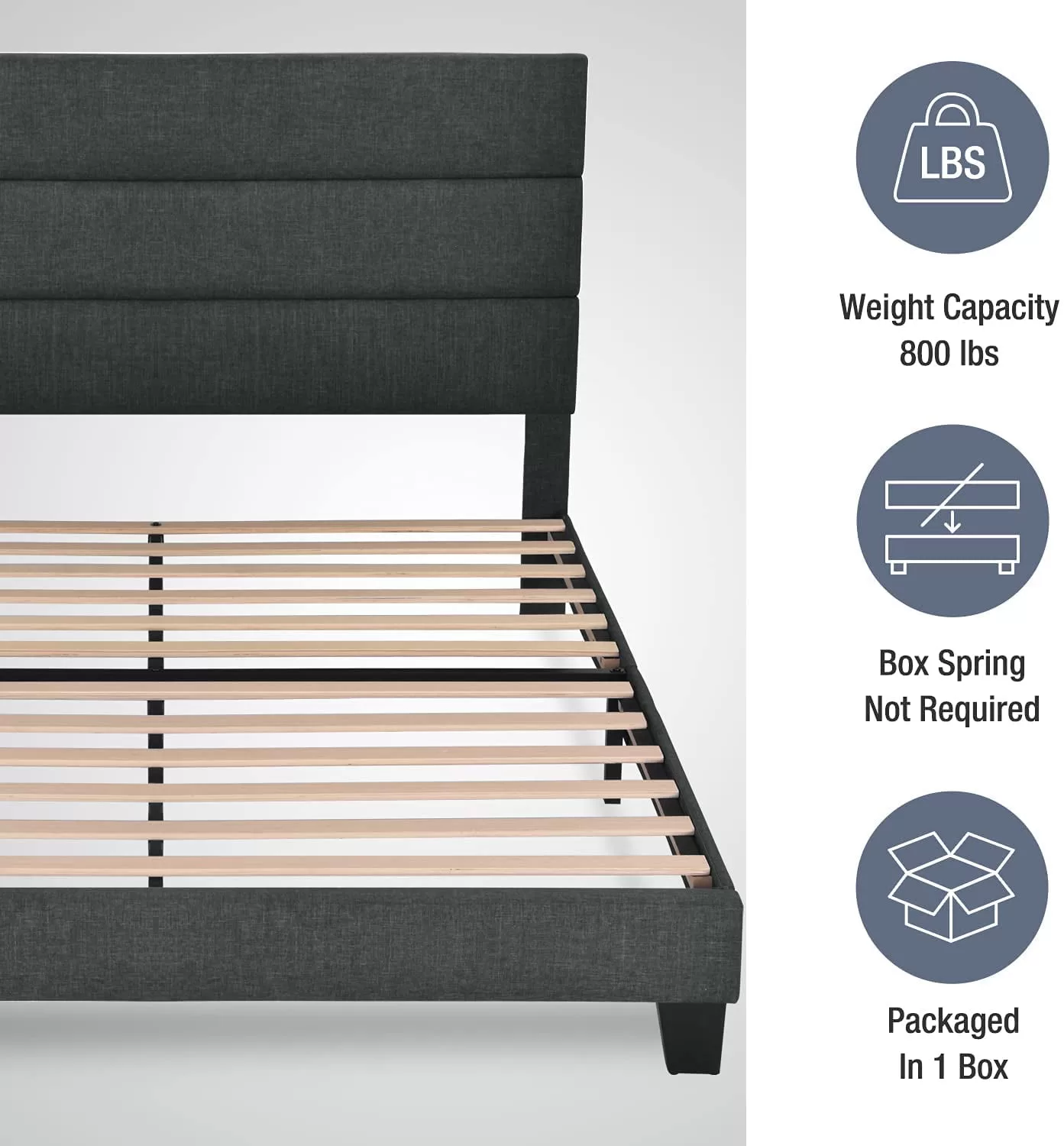 Allewie Queen Size Platform Bed Frame with Fabric Upholstered Headboard, Dark Grey