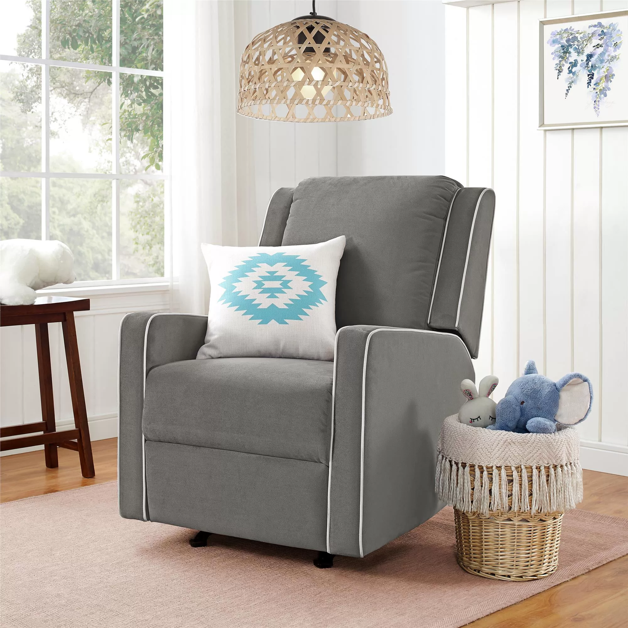 Baby Relax Robyn Rocker Recliner Chair with Pocket Coil Seating, Gray Linen