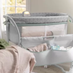 Ingenuity Dream & Grow Bedside Baby Bassinet 2-Mode Crib 0-12 Months, Adjustable Height - Tesse (Green)