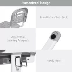 Gymax Height Adjustable Kids Desk Chair Set Study Drawing w/Lamp & Bookstand Gray