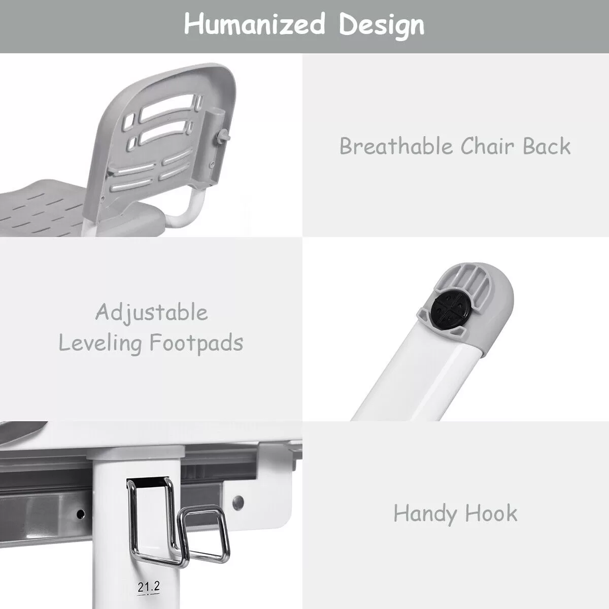 Gymax Height Adjustable Kids Desk Chair Set Study Drawing w/Lamp & Bookstand Gray