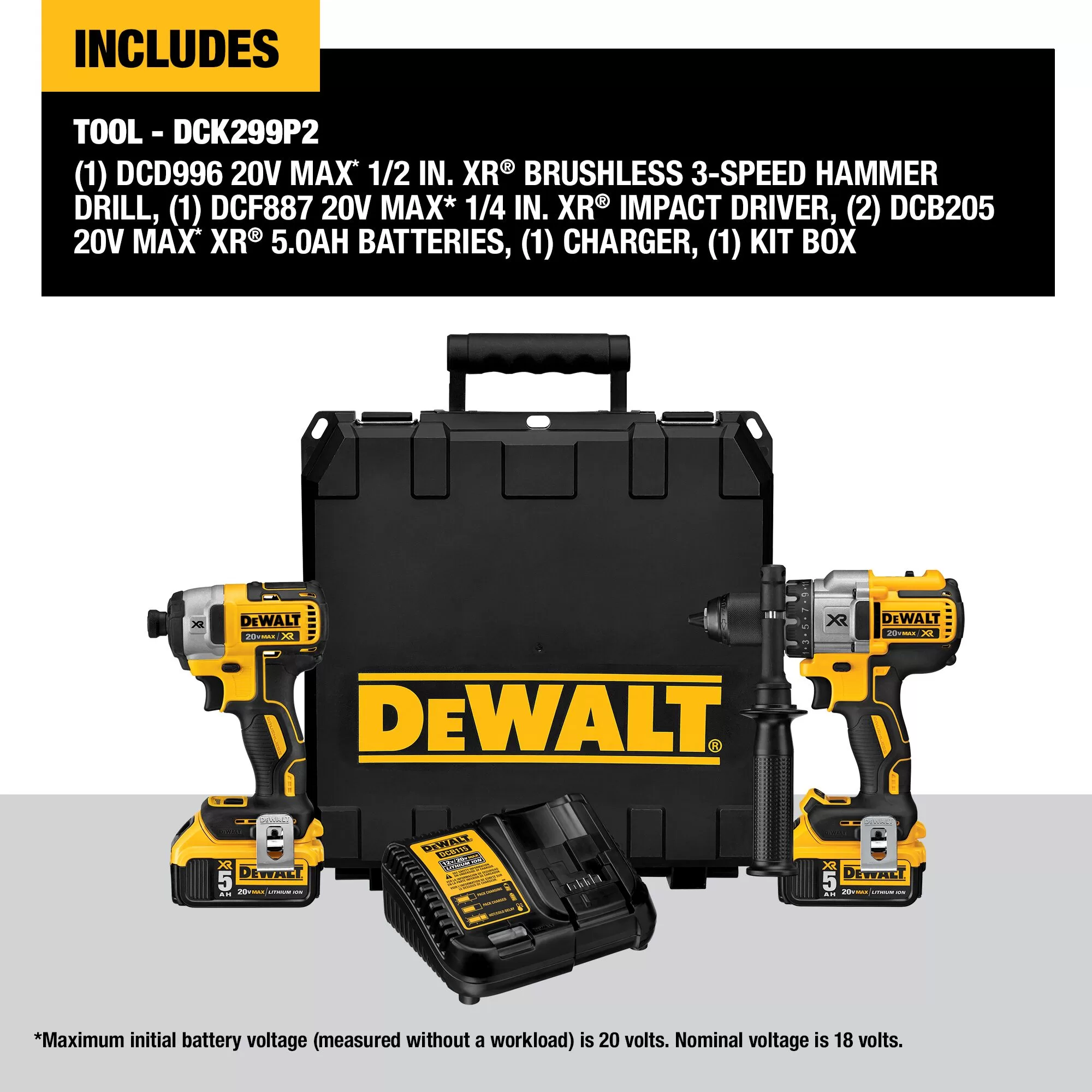 DEWALT XR 2-Tool 20-Volt Brushless Power Tool Combo Kit with Hard Case (2-Batteries and charger Included) - Image 2