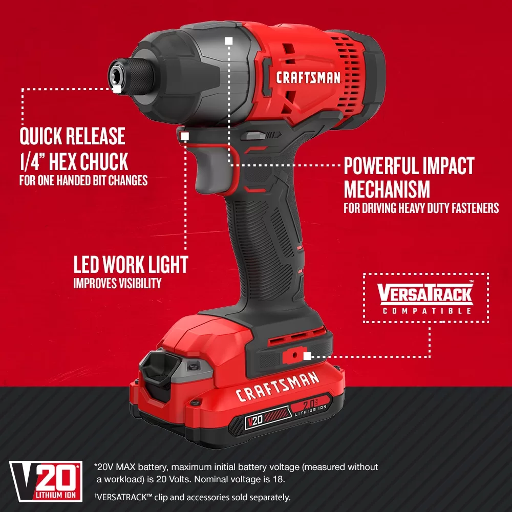 CRAFTSMAN V20 20-volt Max Variable Speed Cordless Impact Driver (2-Batteries Included) - Image 2
