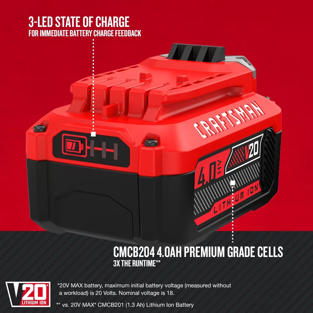 CRAFTSMAN V20 20-Volt 4 Amp-Hour; Lithium Power Tool Battery - Image 2