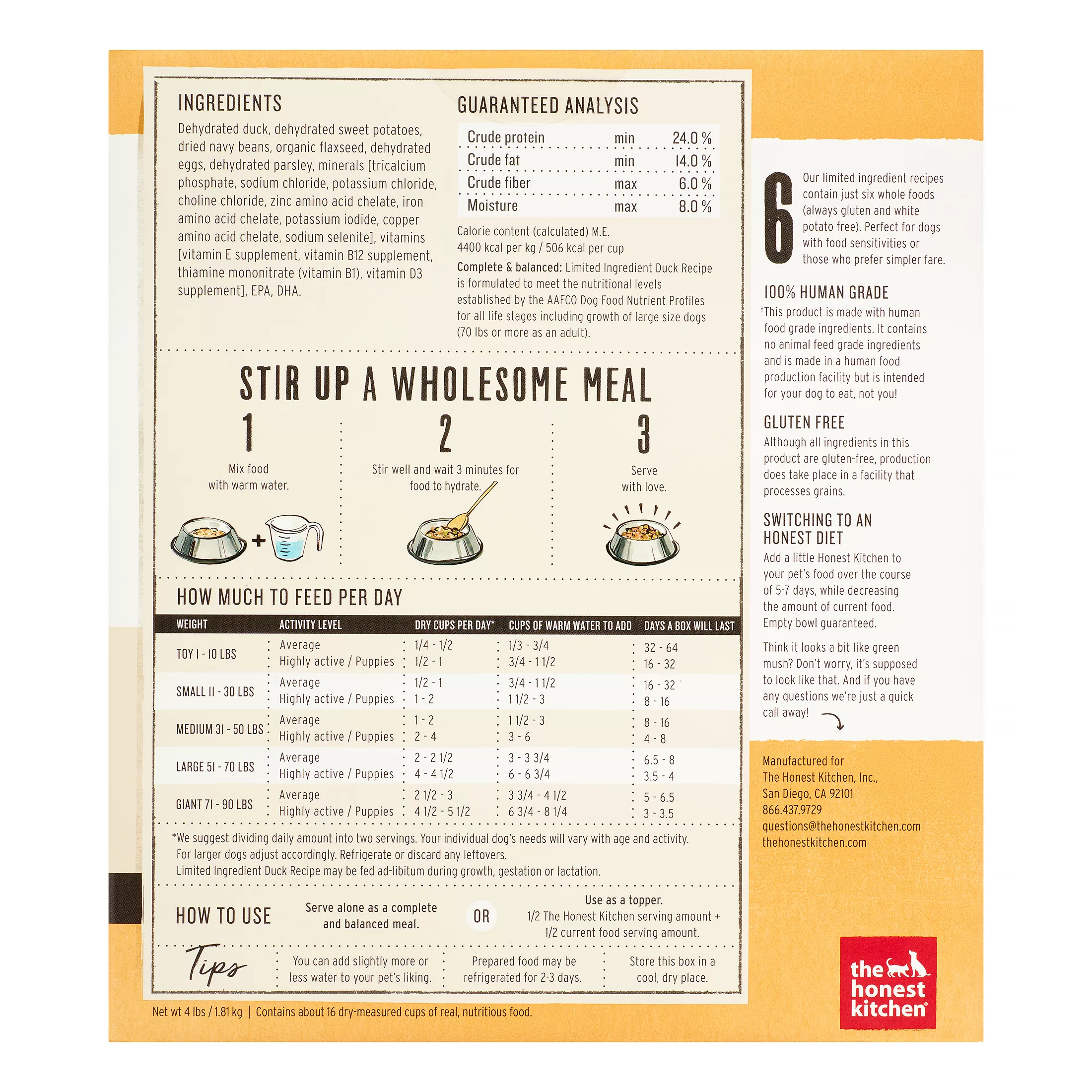 The Honest Kitchen Spruce: Dehydrated Minimalist Limited Ingredient Dog Food, Grain Free Duck & Sweet Potato, 4 lbs (Make 16 lbs)