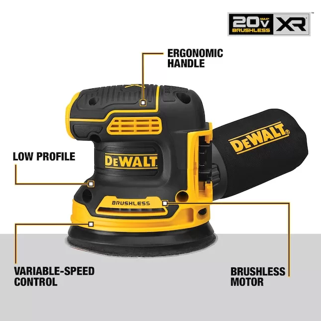 DEWALT Power Sanders DCW210B 20-Volt Brushless Cordless Variable Speed Random Orbital Sander with Dust Management - Image 2