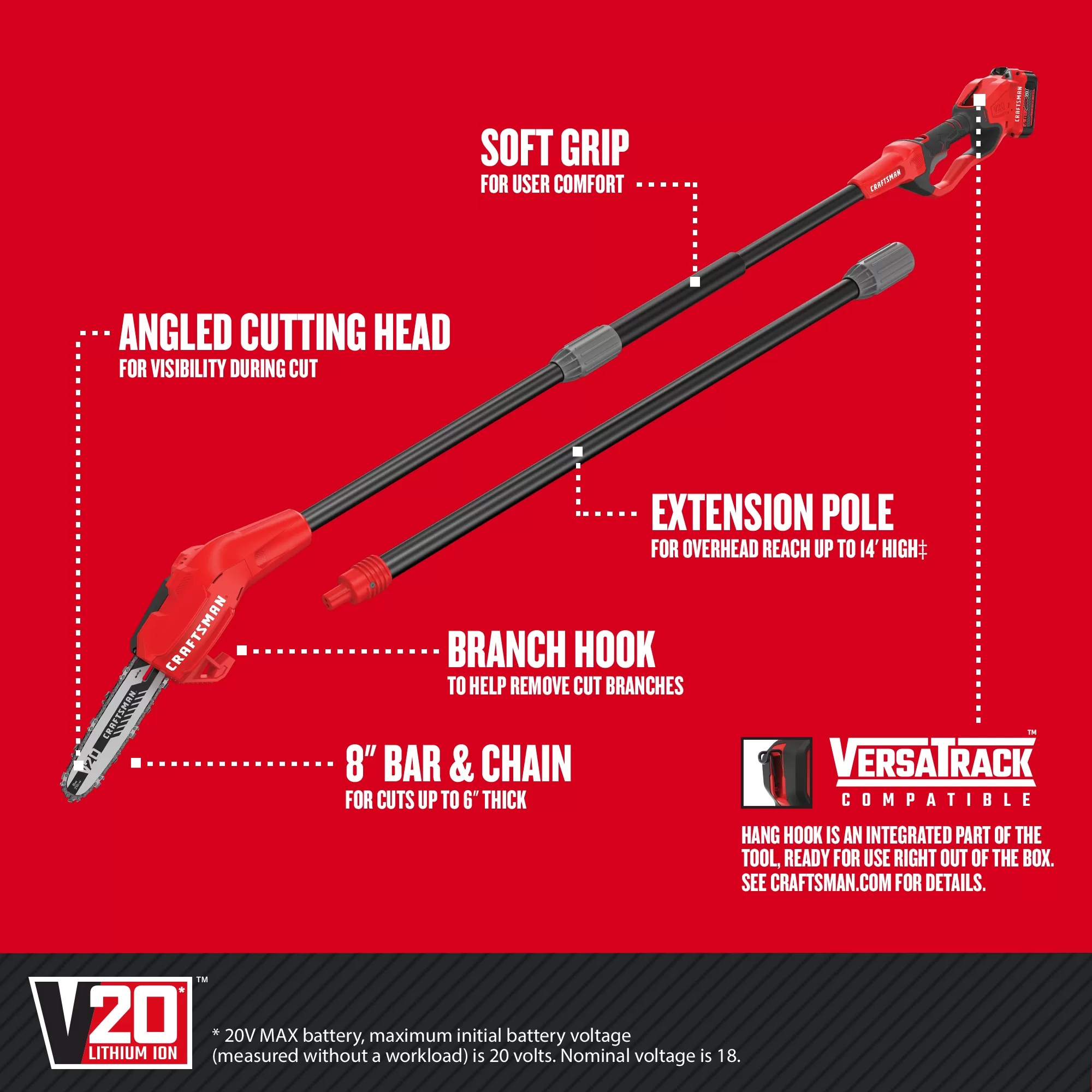 CRAFTSMAN V20 20-volt max 8.0-in 4 Ah Battery Pole Saw Battery Included, Charger Included - Image 2