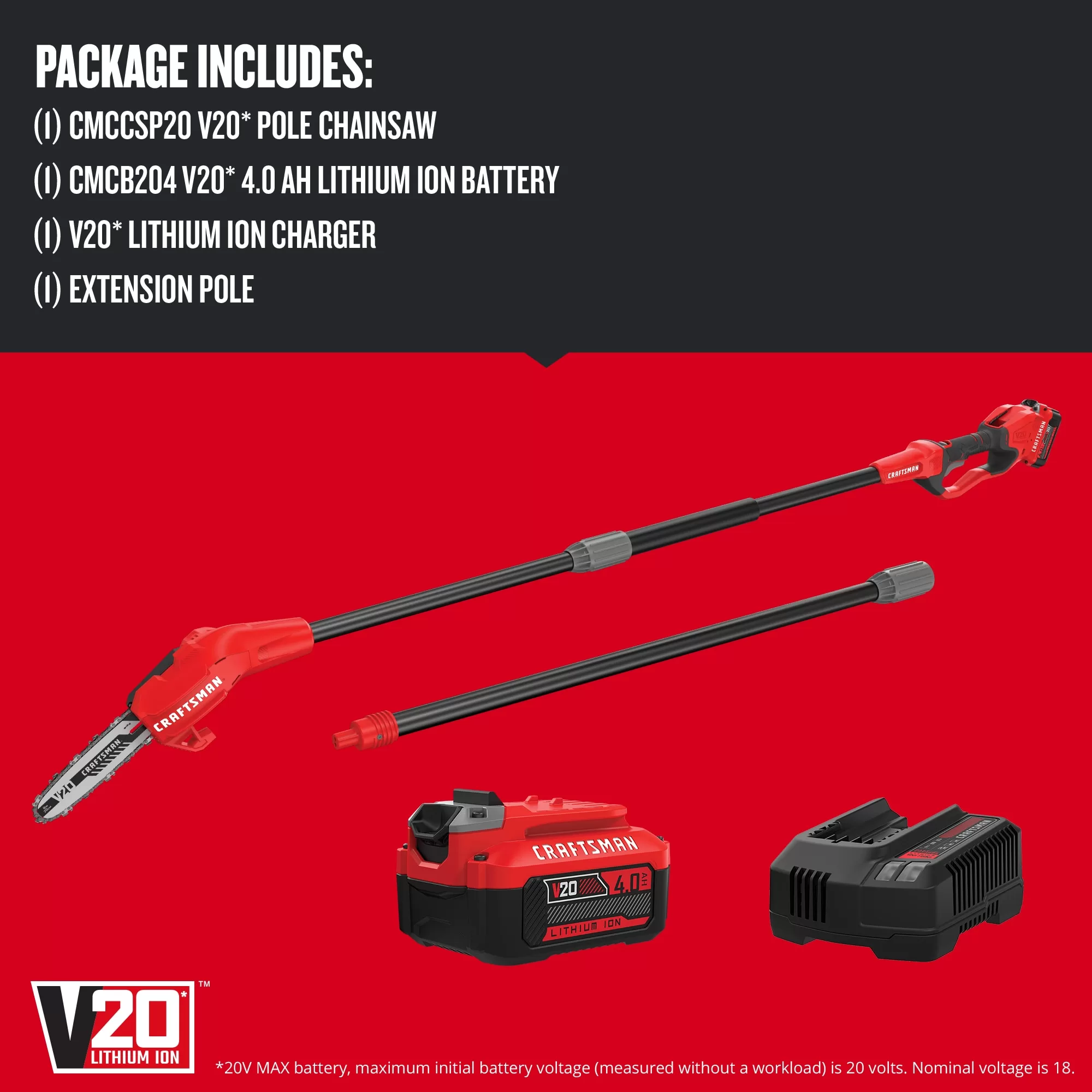 CRAFTSMAN V20 20-volt max 8.0-in 4 Ah Battery Pole Saw Battery Included, Charger Included - Image 3