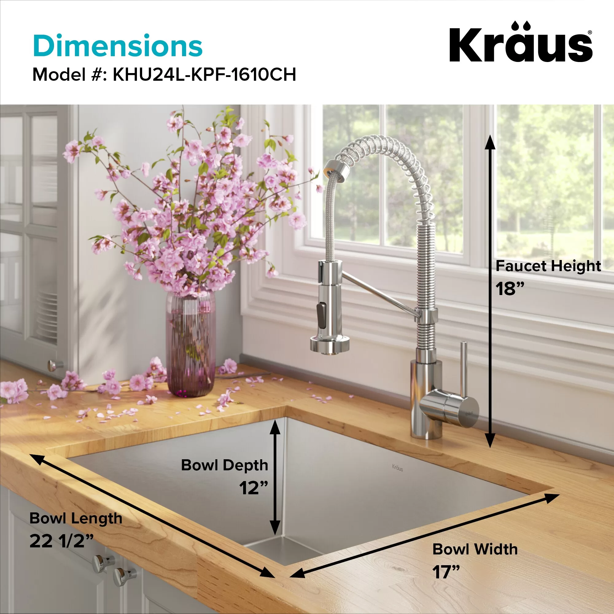 Kraus 18.5-in x 24-in 1-Basin Stainless Steel Undermount Laundry Sink with Drain with Faucet - Image 12