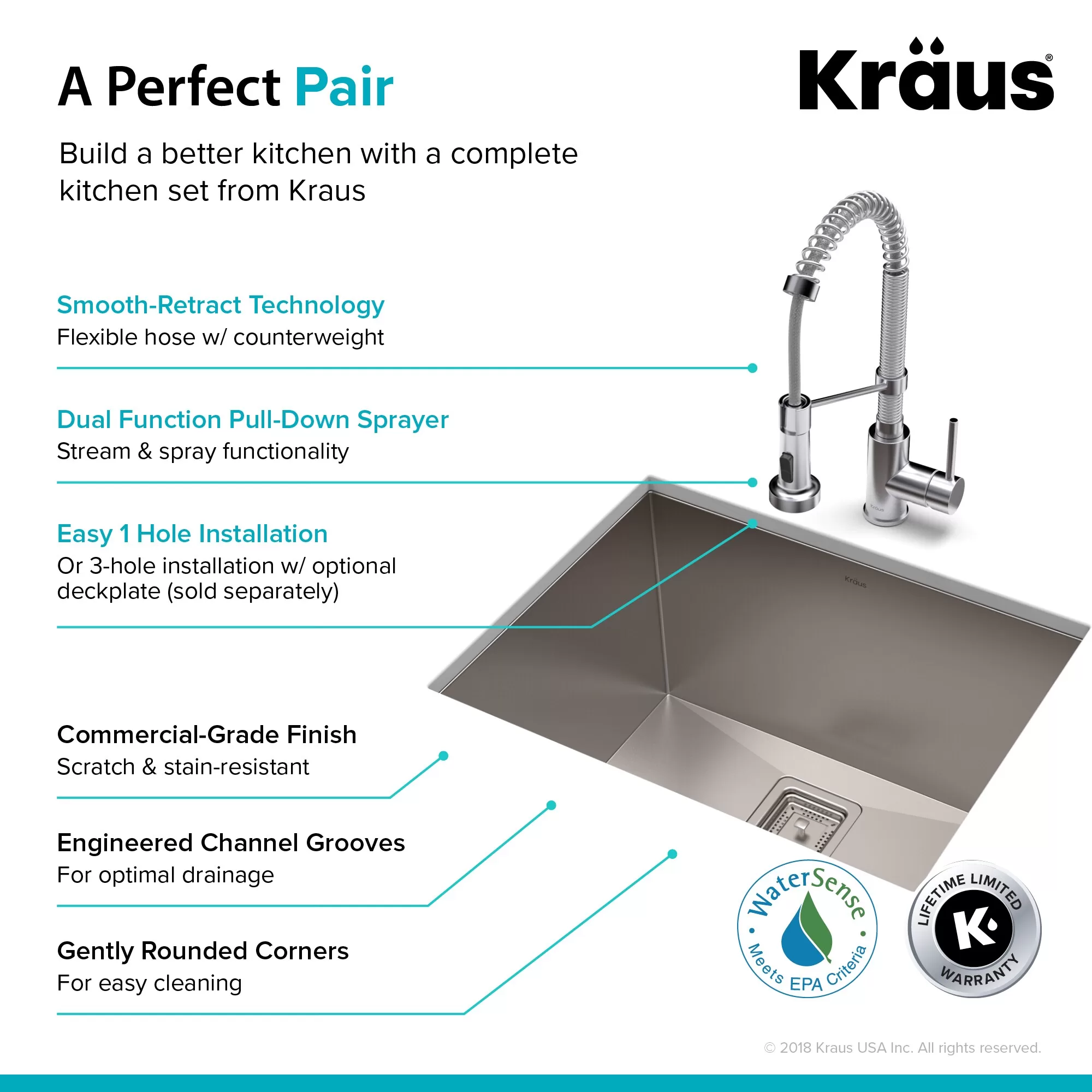 Kraus 18.5-in x 24-in 1-Basin Stainless Steel Undermount Laundry Sink with Drain with Faucet - Image 8