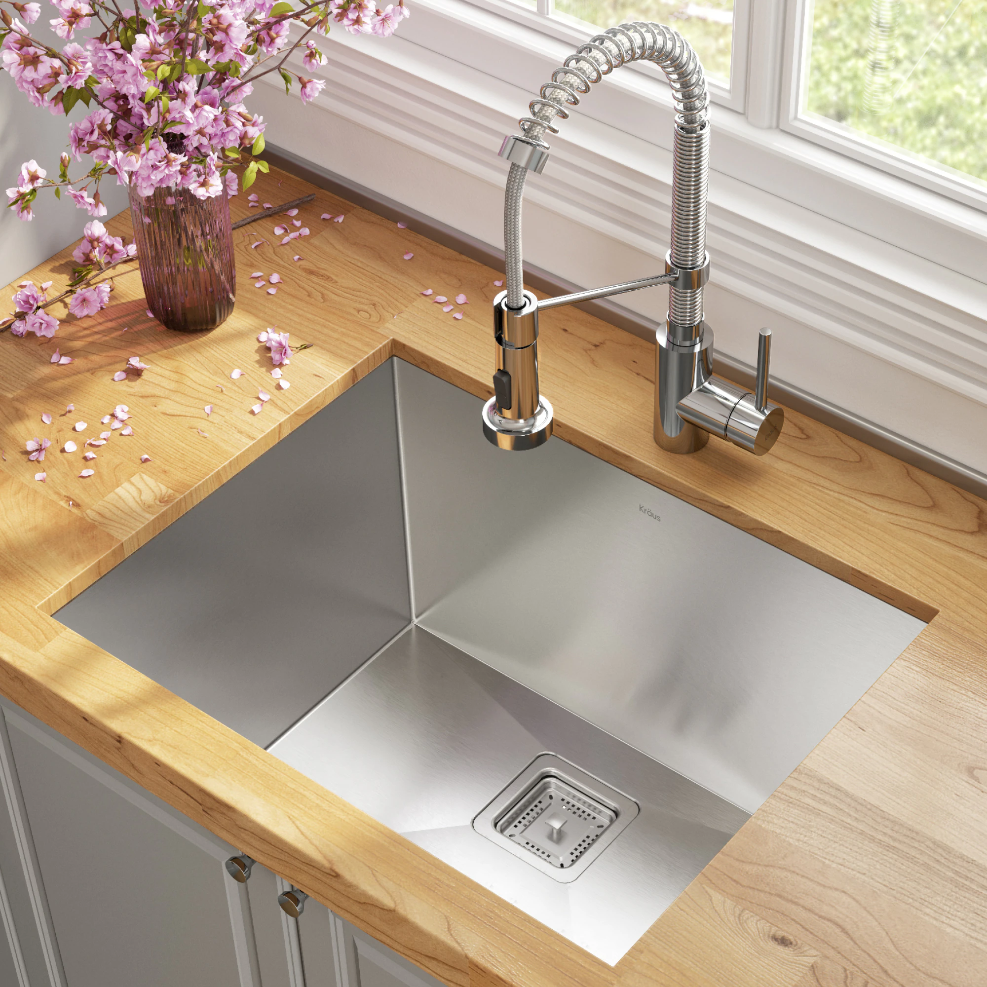 Kraus 18.5-in x 24-in 1-Basin Stainless Steel Undermount Laundry Sink with Drain with Faucet