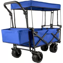 VEVORbrand Collapsible Wagon Cart Blue, Removable Canopy 600D Oxford Cloth, Portable Folding Wagon Adjustable Handles