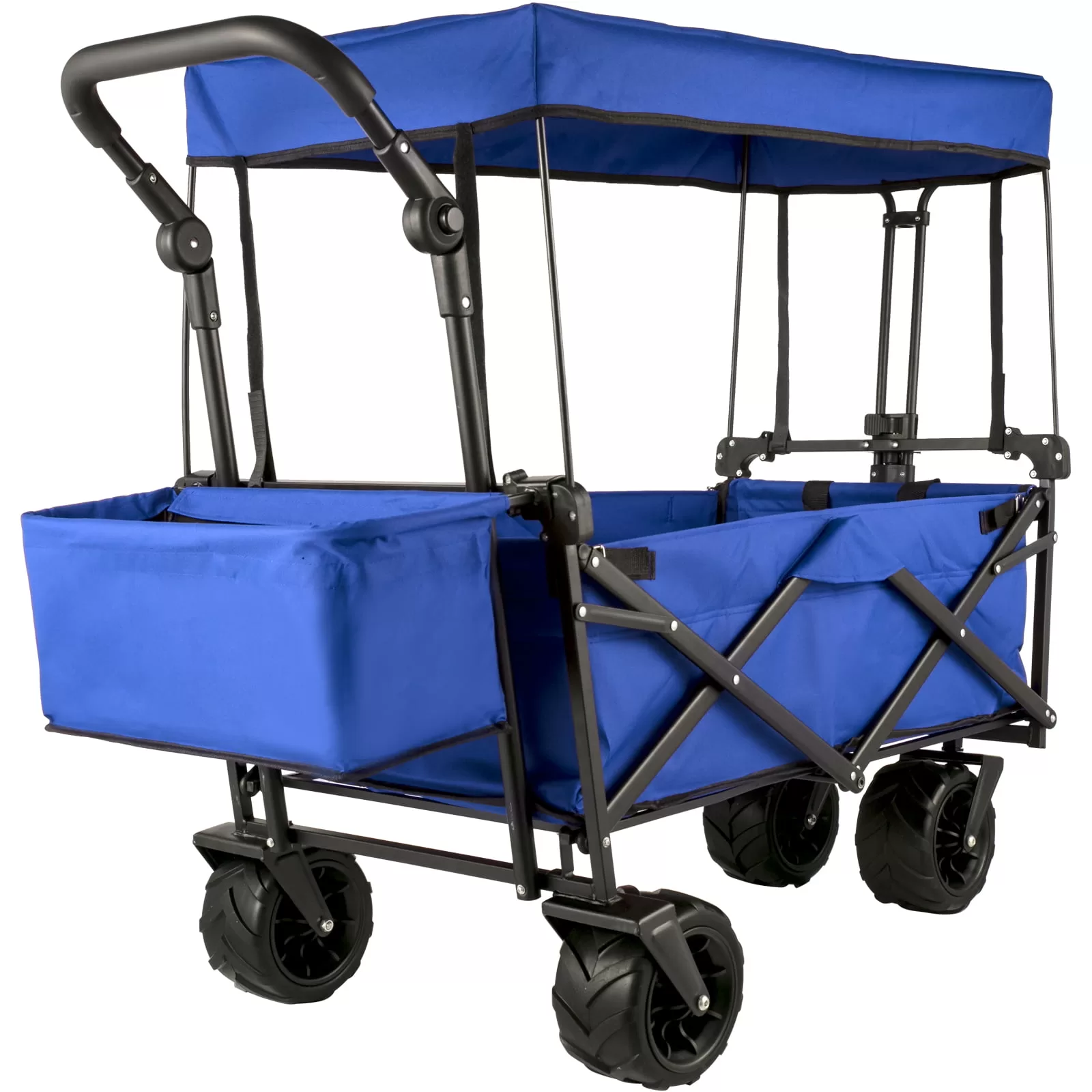 VEVORbrand Collapsible Wagon Cart Blue, Removable Canopy 600D Oxford Cloth, Portable Folding Wagon Adjustable Handles