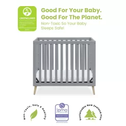 Delta Children Essex Convertible Mini Baby Crib with Mattress, Grey/Natural