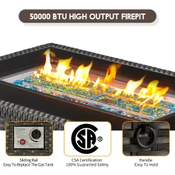 50 in Propane Fire Pit Table,Rattan Fire Pit Table Without Glass Wind Guard,50,000 BTU Gas Firepits for Outside Output