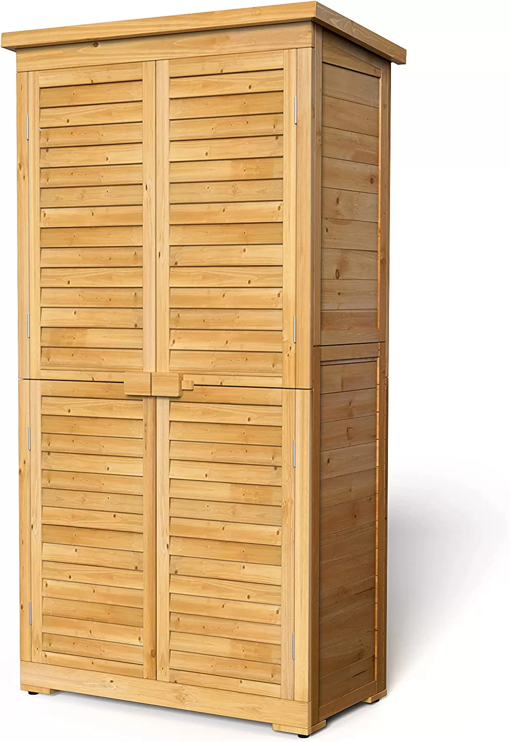 Aiho 63.2" Outdoor Storage Cabinet with Double Lockable Doors and 3 Removable Shelves - Natural