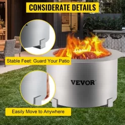 VEVOR Smokeless Fire Pit, Large 22 inch Diameter Wood Burning Fire Pit, Portable Smokeless Fire Bowl for Picnic Camping Backyard Silver