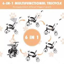 Infans 6-in-1 Folding Baby Tricycle Toddler Bike Stroller W/ Adjustable Handle Gray