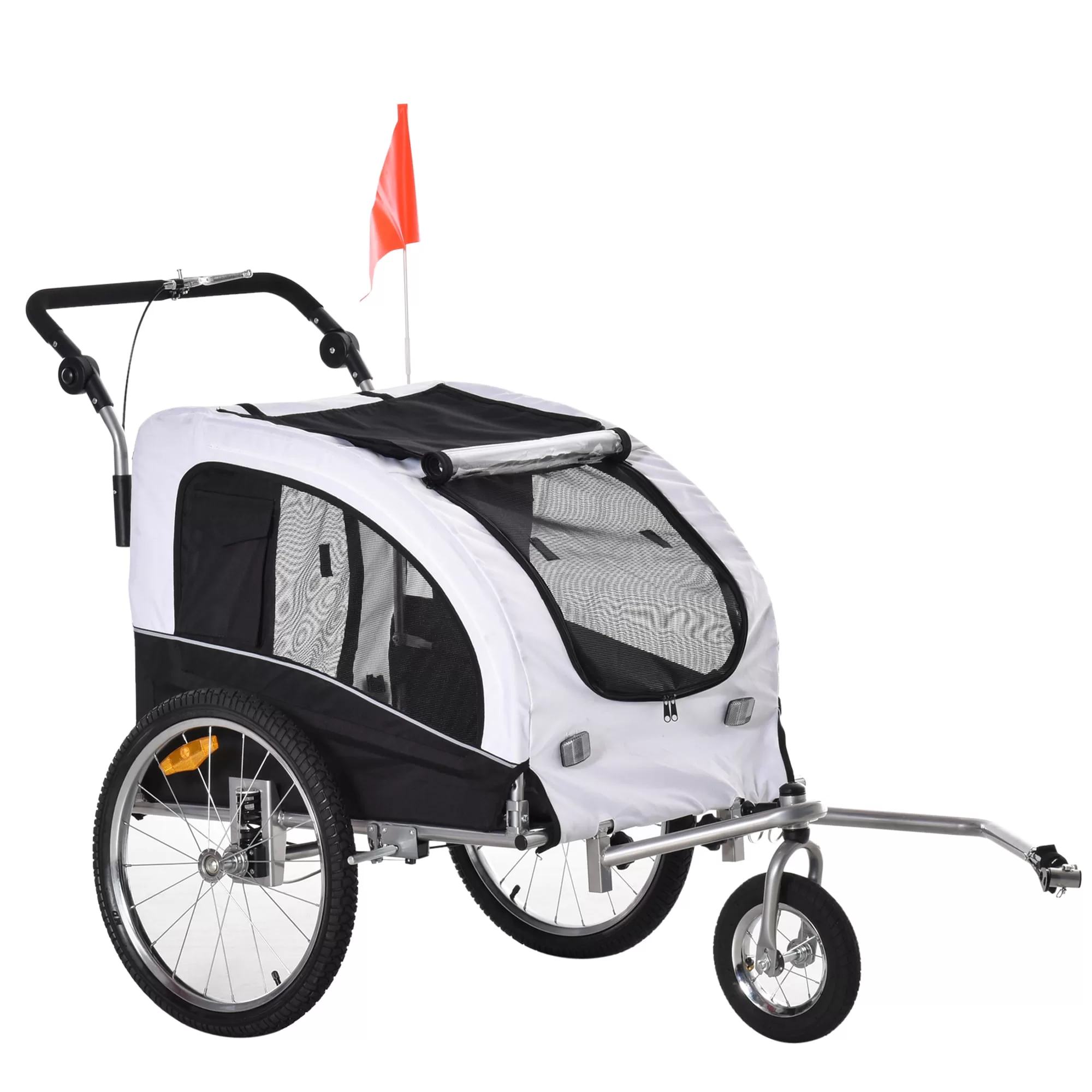Aosom Pet Stroller with Canopy Storage Pockets Adjustable Handlebar, White