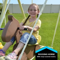 Sportspower Outdoor Super 8 Fun Metal Swing Set with 6ft Heavy Duty Slide, Saucer Swing, and Rocking Horse