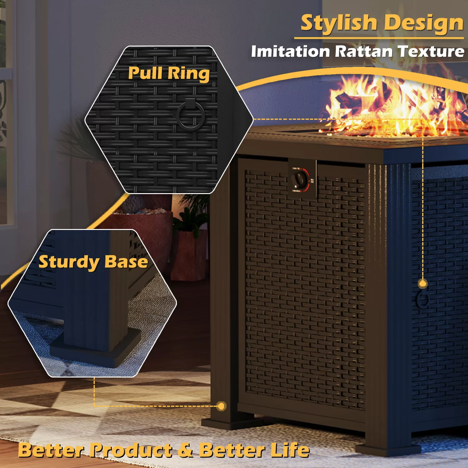 Devoko 28" Square 50000 BTU Propane Fire Pit Table