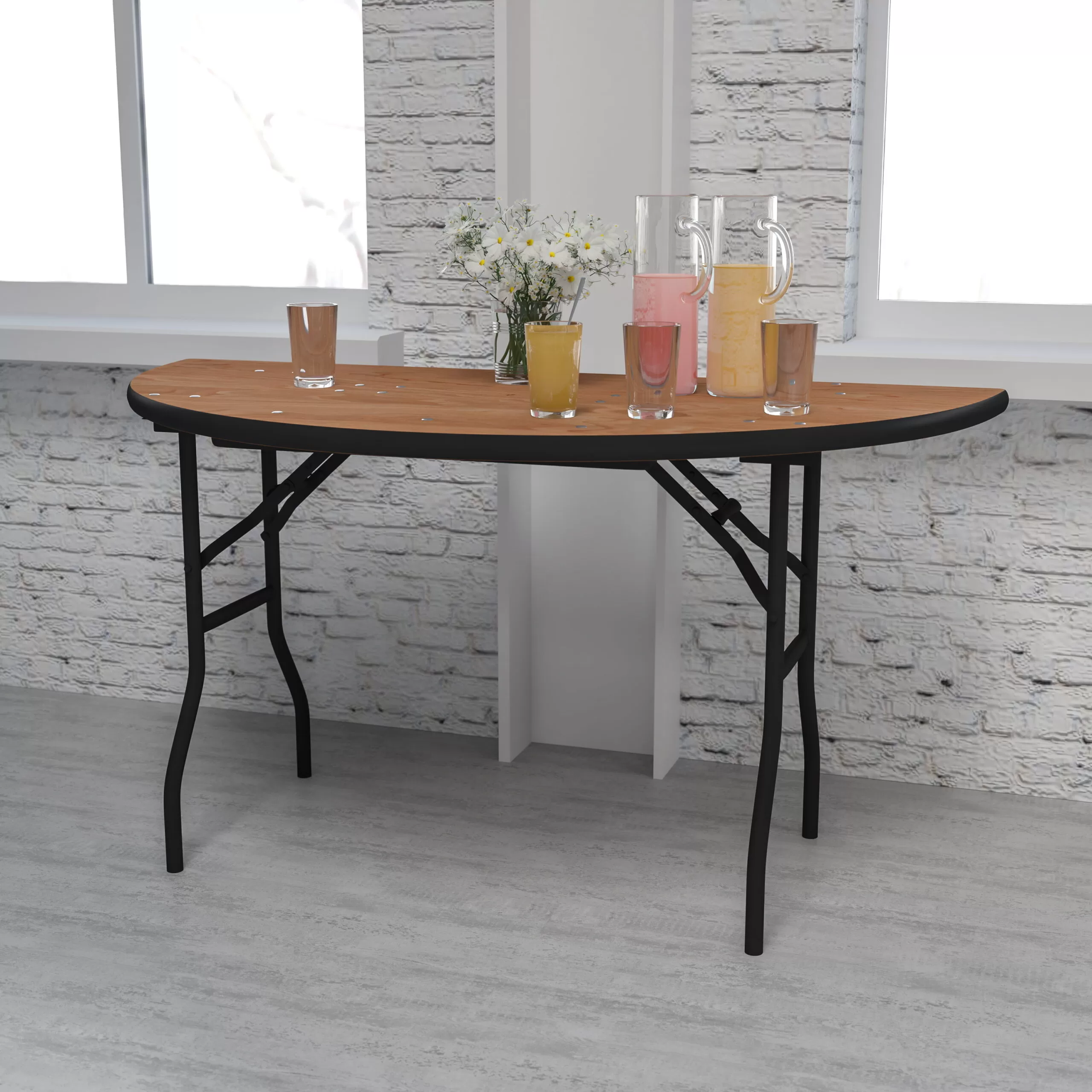 Flash Furniture Furman 5-Foot Half-Round Wood Folding Banquet Table