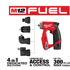 Milwaukee 2505-22-2460-20 M12 FUEL 12V Lithium-Ion Brushless Cordless 4-in-1 Installation 3/8 in. Drill Driver Kit with M12 Rotary Tool