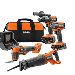 RIDGID R9225 18V Brushless Cordless 4-Tool Combo Kit with (1) 4.0 Ah and (1) 2.0 Ah MAX Output Batteries, 18V Charger, and Tool Bag