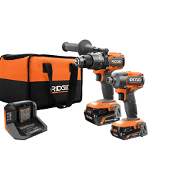 RIDGID R9208 18V Brushless Cordless 2-Tool Combo Kit with Hammer Drill, Impact Driver, (2) Batteries, Charger, and Bag