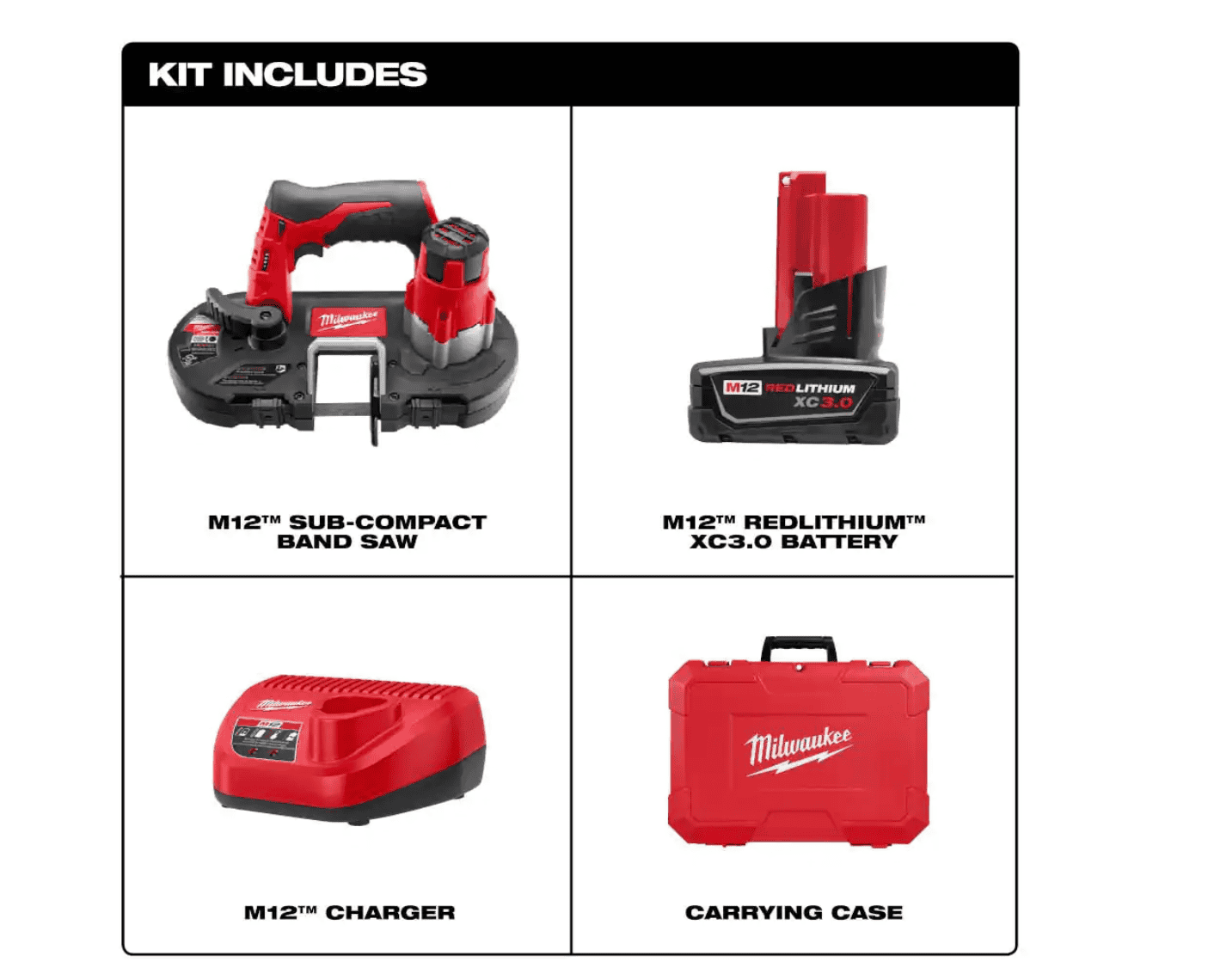 Milwaukee Band Saw 2429-21XC M12 12-Volt Lithium-Ion Cordless Sub-Compact XC Kit with One 3.0h Battery, Charger and Hard Case