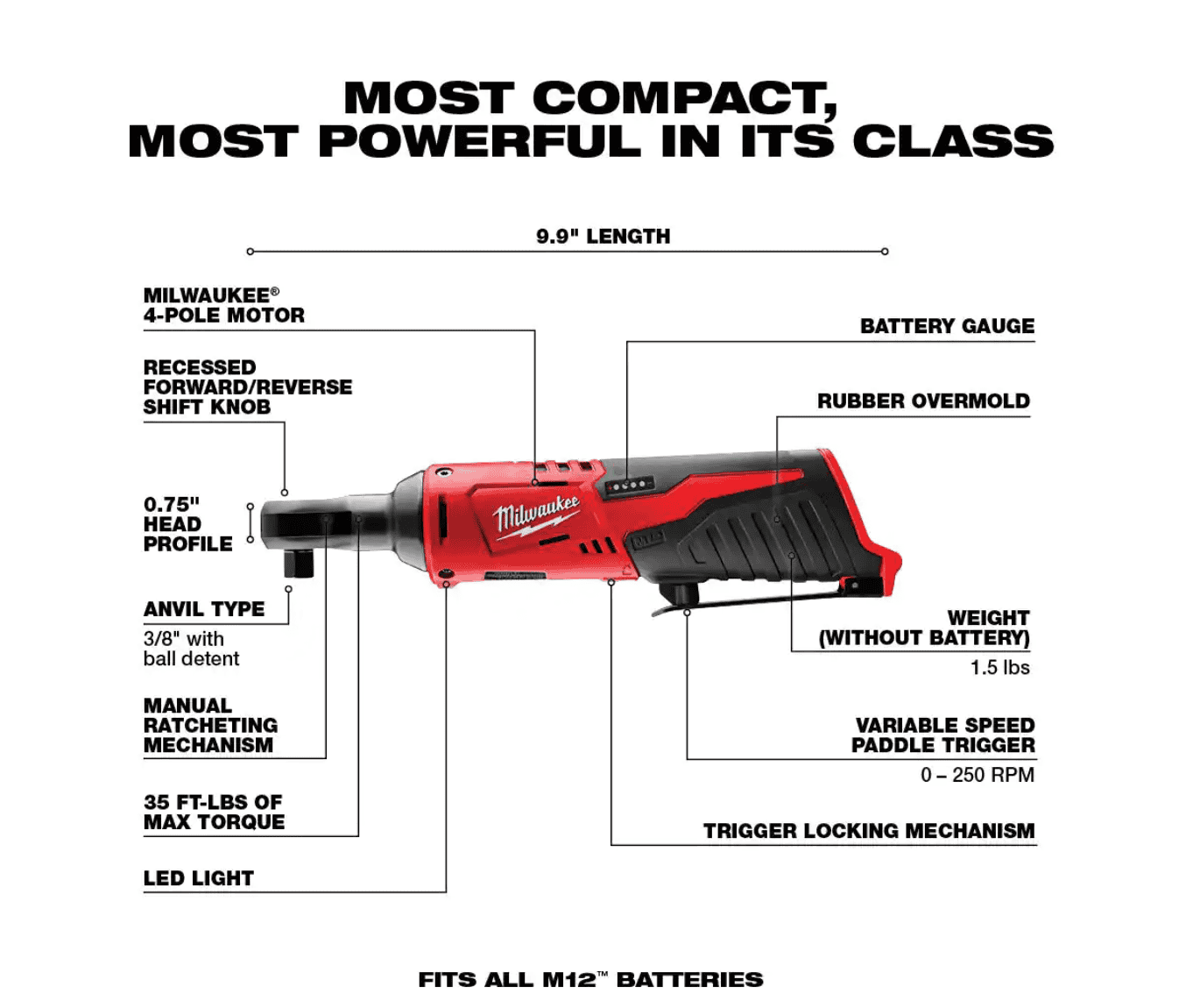 Milwaukee 2522-21XC-2457-20 M12 FUEL 12-Volt 3 in. Lithium-Ion Brushless Cordless Cut Off Saw Kit W/ M12 3/8 in. Ratchet