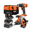 RIDGID R9207 18V Cordless 1/2 in. Drill/Driver and 6-1/2 in. Circular Saw Combo Kit with 2.0 Ah and 4.0 Ah Battery, Charger, and Bag