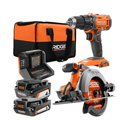 RIDGID R9207 18V Cordless 1/2 in. Drill/Driver and 6-1/2 in. Circular Saw Combo Kit with 2.0 Ah and 4.0 Ah Battery, Charger, and Bag