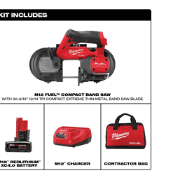 Milwaukee Band Saw 2529-21XC M12 FUEL 12V Lithium-Ion Cordless Compact XC Kit with One 4.0 Ah Battery, Charger and Bag