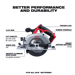 Milwaukee 2630-20-2648-20 M18 18V Lithium-Ion Cordless 6-1/2 in. Circular Saw with M18 5 in. Random Orbit Sander