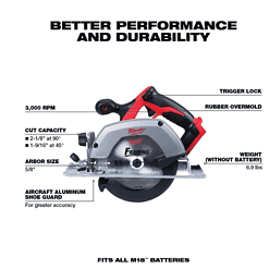 Milwaukee 2630-20-48-59-1850 M18 18V Lithium-Ion Cordless 6-1/2 in. Circular Saw W/ M18 Starter Kit (1) 5.0Ah Battery & Charger