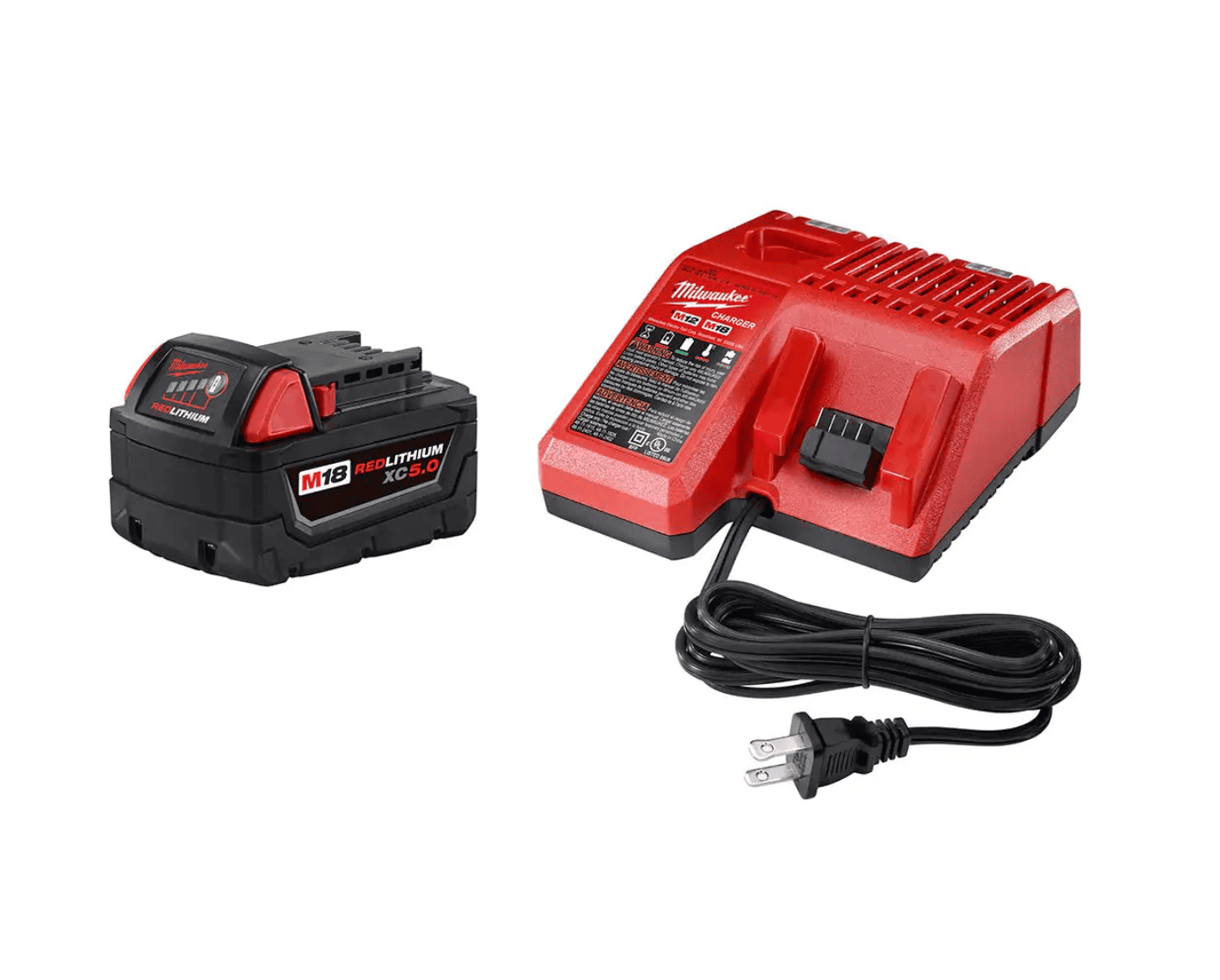 Milwaukee Reciprocating Saw 2621-20-48-59-1850 M18 18V Lithium-Ion Cordless SAWZALL with M18 Starter Kit (1) 5.0Ah Battery and Charger