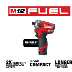 Milwaukee 2551-22-2415-20 M12 FUEL SURGE 12V Lithium-Ion Brushless Cordless 1/4 in. Hex Impact Driver Compact Kit with M12 Right Angle Drill