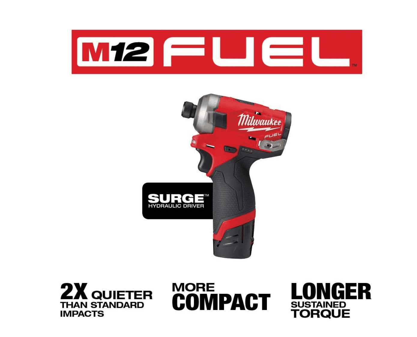 Milwaukee 2551-22-2415-20 M12 FUEL SURGE 12V Lithium-Ion Brushless Cordless 1/4 in. Hex Impact Driver Compact Kit with M12 Right Angle Drill
