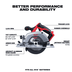Milwaukee 2630-20-48-11-1837 M18 18V Lithium-Ion Cordless 6-1/2 in. Circular Saw with Two 3.0 Ah Batteries
