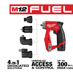 Milwaukee 2505-22-2415-20 M12 FUEL 12-Volt Lithium-Ion Brushless Cordless 4-in-1 Interchangeable 3/8 in. Drill Driver Kit with Right Angle Drill