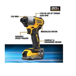 Alternative view of DEWALT DCF840E1 20V 1/4 in IMPACT DRIVER WITH POWERSTACK BATTERY