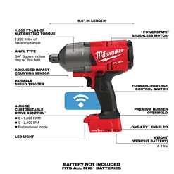 Milwaukee 2864-20 M18 FUEL ONE-KEY 18V Lithium-Ion Brushless Cordless 3/4 in. Impact Wrench with Friction Ring (Tool-Only)
