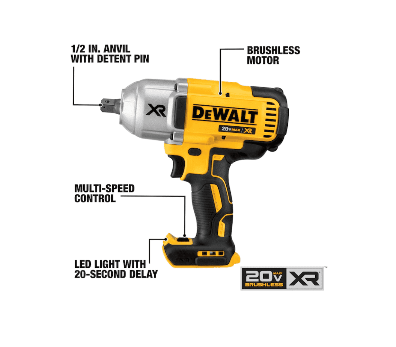 DEWALT DCF899M1 Xr 20-volt Max Variable Speed Brushless 1/2-in Drive Cordless Impact Wrench - Image 2