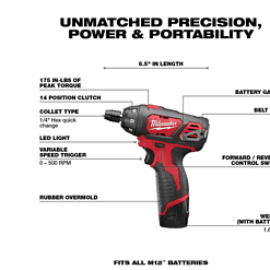 Milwaukee 2401-22-0850-20 M12 12-Volt Lithium-Ion Cordless 1/4 in. Hex Screwdriver Kit with M12 Lithium-Ion Cordless Compact Vacuum