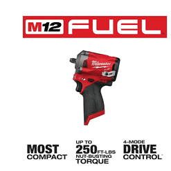 Milwaukee 2554-20-2557-20-48-11-2412 M12 FUEL 12V Lithium-Ion Brushless Cordless Stubby 3/8 in. Impact Wrench & 3/8 in. Ratchet with two 3.0 Ah Batteries