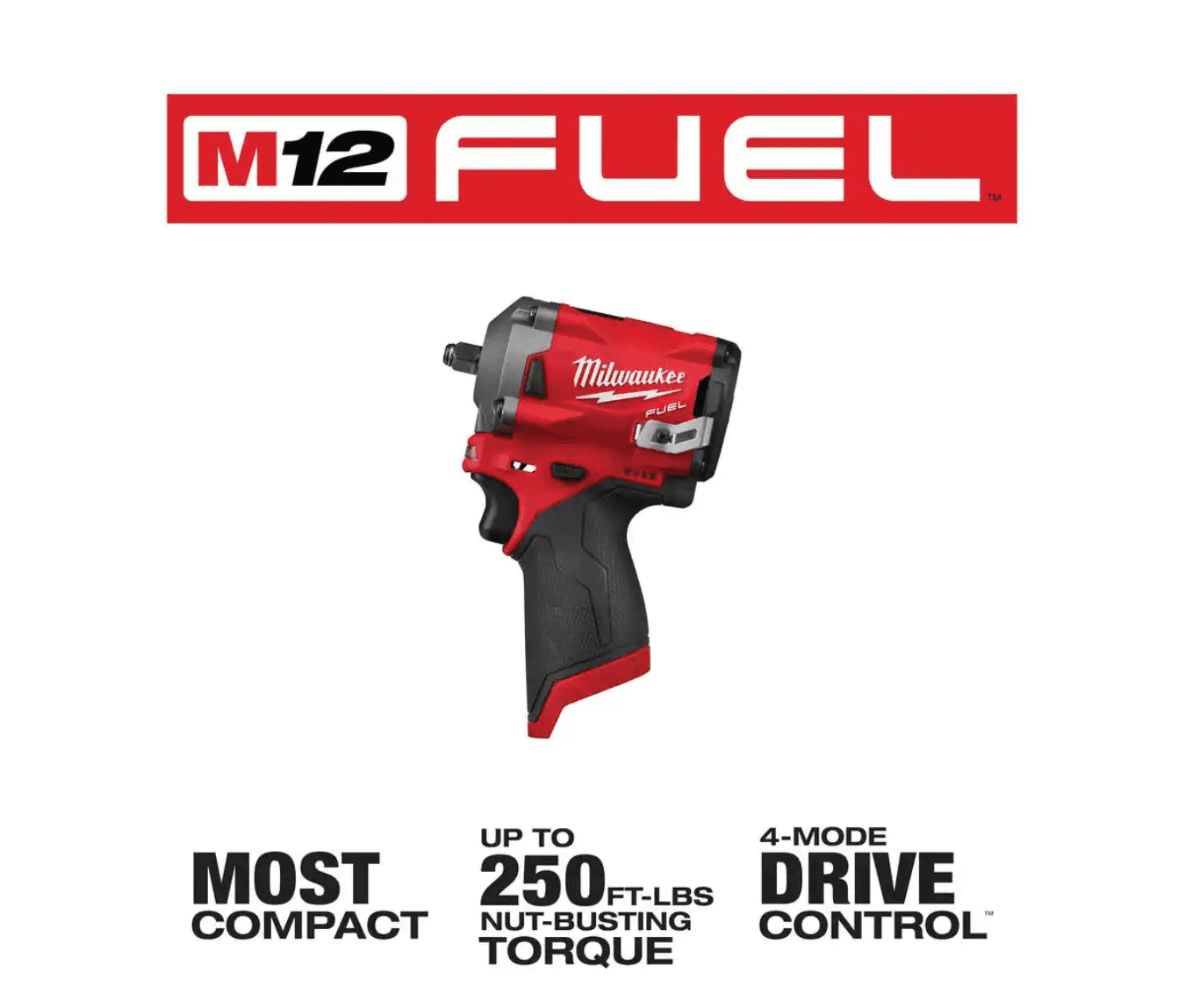 Milwaukee 2554-20-2557-20-48-11-2412 M12 FUEL 12V Lithium-Ion Brushless Cordless Stubby 3/8 in. Impact Wrench & 3/8 in. Ratchet with two 3.0 Ah Batteries