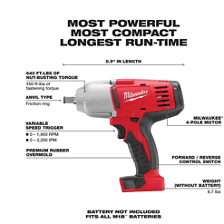 Milwaukee 2663-20-0886-20 M18 18V Lithium-Ion Cordless 1/2 in. Impact Wrench, Friction Ring with M18 Jobsite Fan