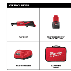 Milwaukee 2457-21 M12 12-Volt Lithium-Ion Cordless 3/8 in. Ratchet Kit with One 1.5 Ah Battery, Charger and Tool Bag